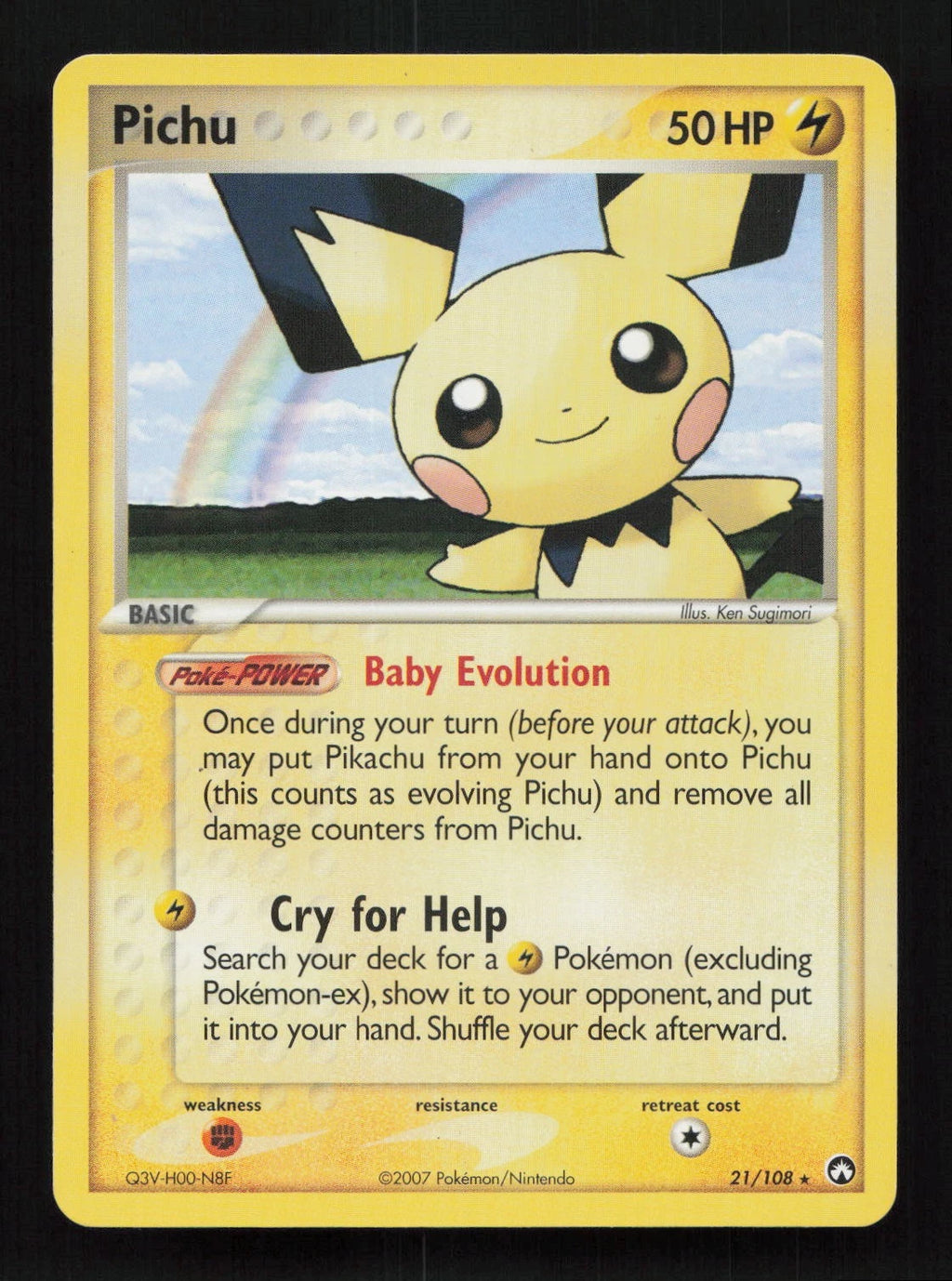 Pichu Rare Pokemon Card Power Keepers 21/108 LP+