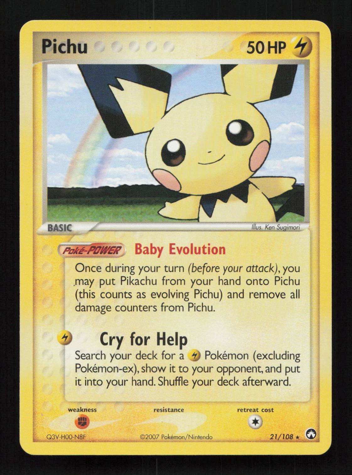 Pichu Rare Pokemon Card Power Keepers 21/108 LP+